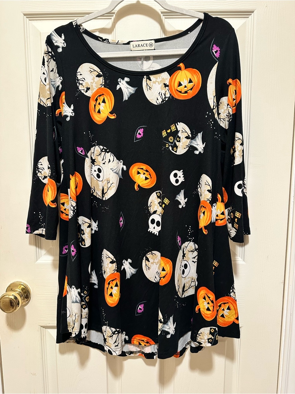 LARACE Halloween Print Tunic Top - Black with Orange & White Accents